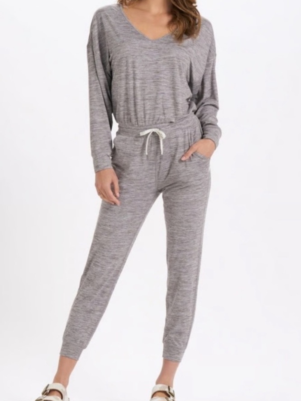Vuori Long Sleeve Lux Jumpsuit in Clay Heather Gray